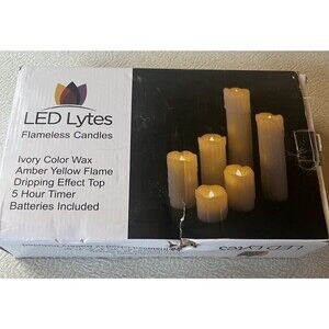 LED Lytes Flameless Candles 5 Hr Timer LED Ivory Set of (6) 2" Wide 2"-9" Tall